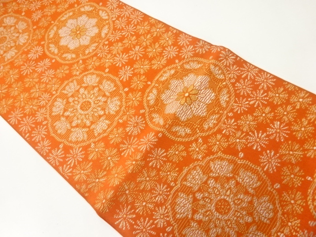 JAPANESE KIMONO / ANTIQUE FUKURO OBI / WOVEN FLOWER